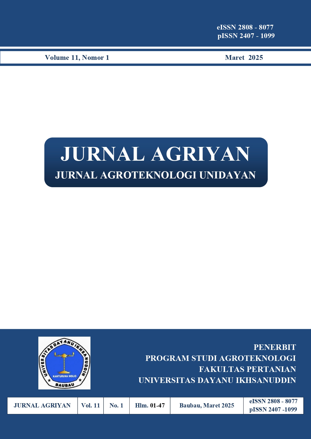 View Vol. 11 No. 1 (2025): Jurnal Agriyan : Jurnal Agroteknologi Unidayan