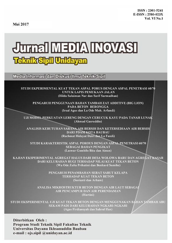 					View Vol. 6 No. 1 (2017): Jurnal Media Inovasi Teknik Sipil Unidayan
				